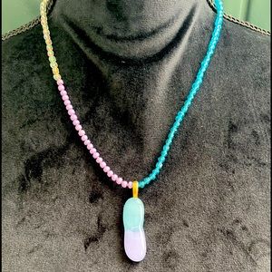 Turquoise and purple bead necklace and pendant